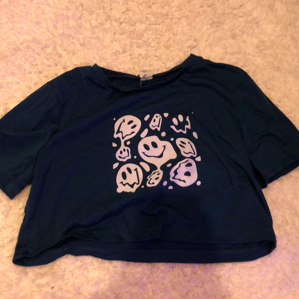 Shein turquoise smiley face crop top